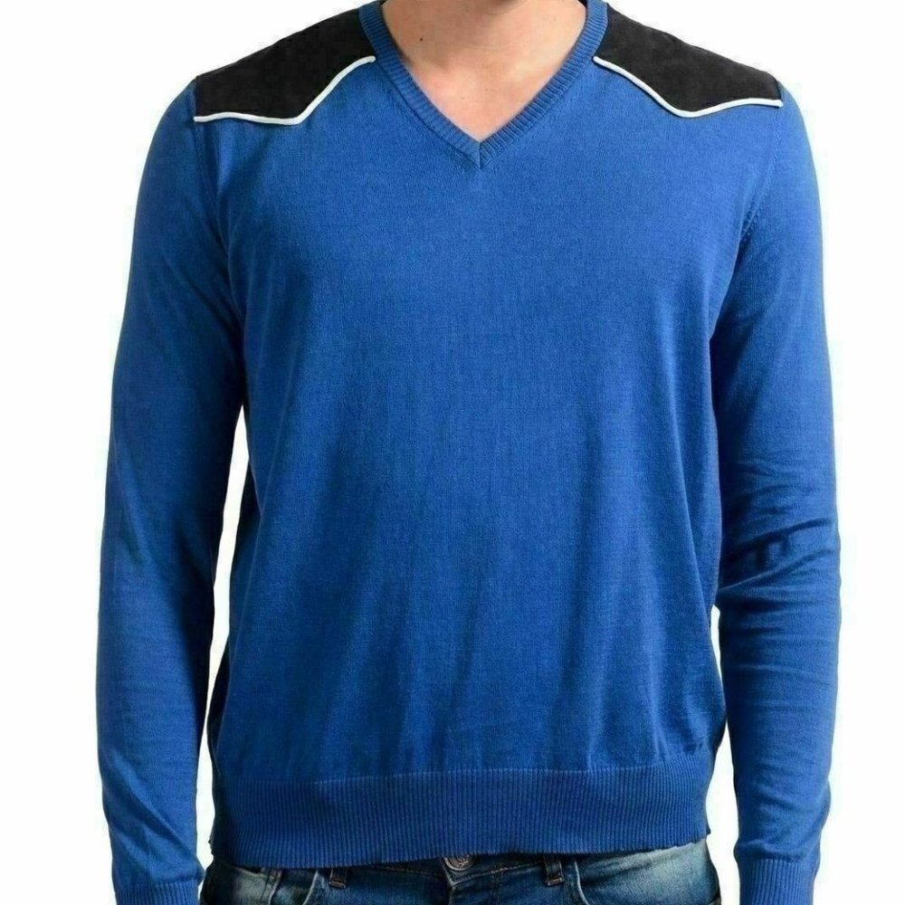 Just Cavalli Men's Blue V-Neck Light Sweater